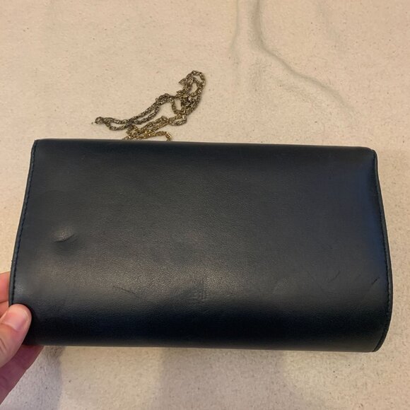 Vintage ANDE' Dark Blue Clutch Purse Evening Handbag Gold Chain Shoulder Strap - Picture 4 of 12